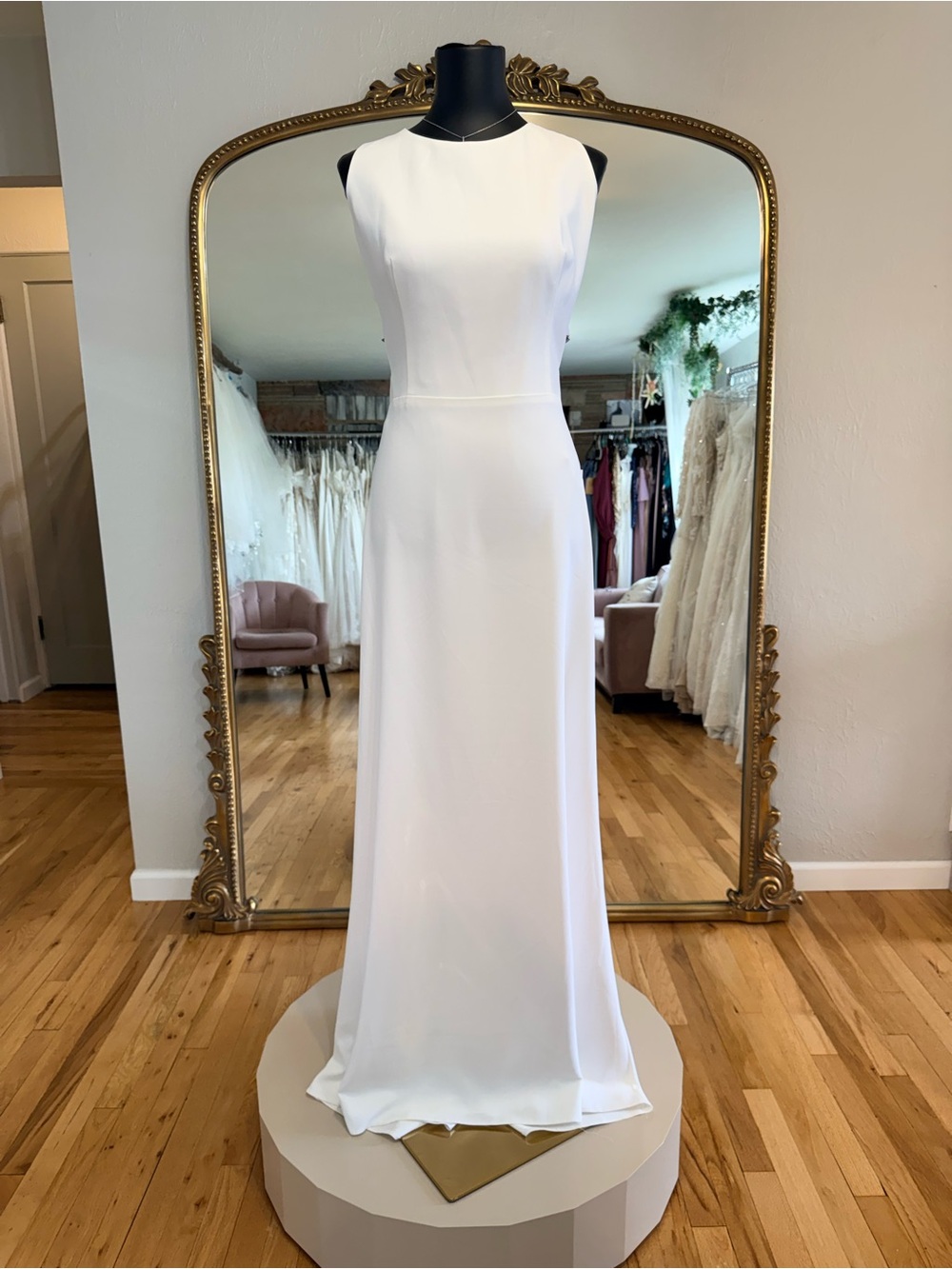 Theia White Sleeveless Maxi Column Gown